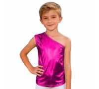 2026 Camiseta sin mangas con lentejuelas brillantes para niñas, con hombros asimétricos, ideal para disfraces de baile, fiestas como blusa/camiseta para niños, niños pequeños y adolescentes, Rosa