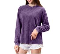 2026 Camisetas de manga larga de gran tamaño para diseños del mismo sexo, camisetas lavables, casuales, corte holgado, tops simples con cuello redondo, morado, XL