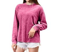 2026 Camisetas de manga larga de gran tamaño para diseños del mismo sexo, camisetas lavables, casuales, corte holgado, tops simples con cuello redondo, Rosa intenso., M