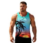 2026 Camisetas sin Mangas para Hombre con Estampado gráfico, Ideales para Entrenar en el Gimnasio o en la Playa, con diseño de Palmera patriótica. (Blue, XL)