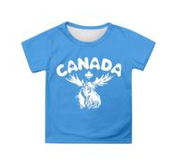 2026 Canada Day Niñas Camiseta de Manga Corta Verano Cuello Redondo Camiseta Casual Fit Camisas Básicas, azul celeste, 4-5 años