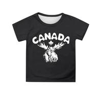 2026 Canada Day Niñas Camiseta de Manga Corta Verano Cuello Redondo Camiseta Casual Fit Camisas Básicas, Negro , 4-5 años