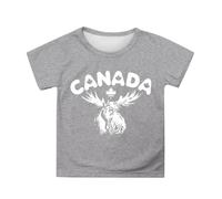 2026 Canada Day Niñas Camiseta de Manga Corta Verano Cuello Redondo Camiseta Casual Fit Camisas Básicas, gris, 4-5 años