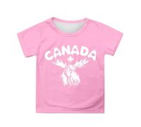 2026 Canada Day Niñas Camiseta de Manga Corta Verano Cuello Redondo Camiseta Casual Fit Camisas Básicas, Rosa., 4-5 años