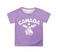 2026 Canada Day Niñas Camiseta de Manga Corta Verano Cuello Redondo Camiseta Casual Fit Camisas Básicas, morado, 4-5 años