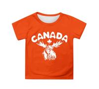 2026 Canada Day Niñas Camiseta de Manga Corta Verano Cuello Redondo Camiseta Casual Fit Camisas Básicas, naranja, 4-5 años