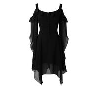 2026 Carnival - Vestido de gasa para mujer, estilo retro, manga de trompeta, color sólido, largo para cosplay, largo hasta el suelo, gótico medieval, Negro, 4XL