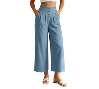 2026 Casual Blend High Waist Loose Wide Leg Pants Summer Breathable Lightweight Trousers, azul claro, XL