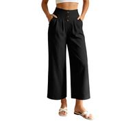 2026 Casual Blend High Waist Loose Wide Leg Pants Summer Breathable Lightweight Trousers, Negro , M