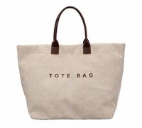 2026 Casual Fashion Retro-style Large Capacity Corduroy Letter Design Handbag Tote Bag for Work Travel (Khaki)