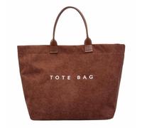 2026 Casual Fashion Retro-style Large Capacity Corduroy Letter Design Handbag Tote Bag for Work Travel (Brown)