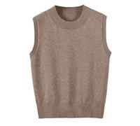2026 Chaleco de punto sin mangas con cuello redondo, color sólido, a capas, ropa casual de otoño, caqui, 4XL