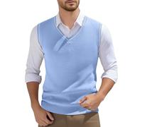 2026 - Chaleco de punto sin mangas para hombre con cuello en v chaleco de punto de color sólido primavera sin mangas de punto para hombres hermosos tops de hombre, azul claro, 4XL