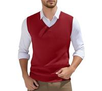 2026 - Chaleco de punto sin mangas para hombre con cuello en V, primavera, color sólido, de punto para hombre, tops bonitos, rojo, XL