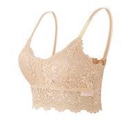 2026 - Chaleco de talla grande para mujer con sujetador de alambre de corte lencería, lencería con cuello en V, lencería con almohadilla para el pecho S3XL Fitness Top para mujer, beige, L