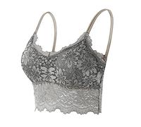 2026 - Chaleco de talla grande para mujer con sujetador de alambre de corte lencería, lencería con cuello en V, lencería con almohadilla para el pecho S3XL Fitness Top para mujer, gris, S