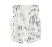 2026 Chaleco de Traje de Hombre Slim Fit Business Boda sin Mangas Camiseta de Tanque Chaleco America, Blanco, S