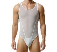 2026 Chaleco Masculino Lucha Bottoming Fitness Pantalones De Natación Mono De Malla, Blanco, M