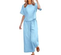 2026 Chándal de Lino para Mujer de Verano Elegante a Juego con Camisa Ancha Pantalones Ligeros de Algodón y Lino Verano Chándales Gimnasia Primavera Curvy Juego Dos Piezas Manga 3/4 para