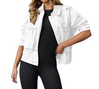 2026 Chaqueta de entretiempo para mujer, chaqueta vaquera informal, longitud corta, abotonada, ropa de trabajo en estilo de invierno, ropa de abrigo de moda, manga larga, sin, Blanco, L