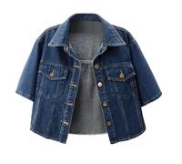 2026 Chaqueta de entretiempo para mujer Chaqueta vaquera informal para mujer, camiseta corta de manga corta, camisa versátil para trajes de citas diarias, azul oscuro, XXL