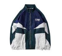 2026 Chaqueta de entretiempo para mujer, estilo retro, ropa urbana, chaqueta de gran tamaño, con colores patchwork, estilo informal, ropa deportiva, cortavientos, verde, 3XL