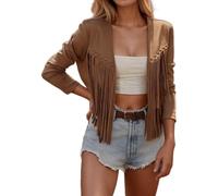 2026 Chaquetas Casual Mujer Diseño de Flecos Ligero para Diario,Pieza versátil de Capas Ideal para todas las estaciones, Ajuste cómodo, Fácil de cuidar, marrón, M