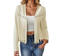 2026 Chaquetas Casual Mujer Diseño de Flecos Ligero para Diario,Pieza versátil de Capas Ideal para todas las estaciones, Ajuste cómodo, Fácil de cuidar, beige, M