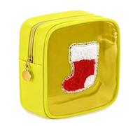 2026 Christmas Makeup Bag, Mini Christmas Zipper Pouches, Clear Preppy Patch Makeup Bags, Small Nylon Holiday Travel Skincare Cosmetic Organizer for Women (Yellow)