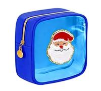 2026 Christmas Makeup Bag, Mini Christmas Zipper Pouches, Clear Preppy Patch Makeup Bags, Small Nylon Holiday Travel Skincare Cosmetic Organizer for Women (Blue)