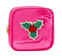 2026 Christmas Makeup Bag, Mini Christmas Zipper Pouches, Clear Preppy Patch Makeup Bags, Small Nylon Holiday Travel Skincare Cosmetic Organizer for Women (Deep Pink)