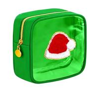2026 Christmas Makeup Bag, Mini Christmas Zipper Pouches, Clear Preppy Patch Makeup Bags, Small Nylon Holiday Travel Skincare Cosmetic Organizer for Women (Green)