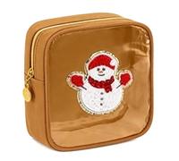 2026 Christmas Makeup Bag, Mini Christmas Zipper Pouches, Clear Preppy Patch Makeup Bags, Small Nylon Holiday Travel Skincare Cosmetic Organizer for Women (Brown)