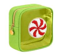 2026 Christmas Makeup Bag, Mini Christmas Zipper Pouches, Clear Preppy Patch Makeup Bags, Small Nylon Holiday Travel Skincare Cosmetic Organizer for Women (Light Green)