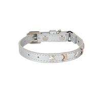 2026 Collar de gato adecuado para niños y niñas con banda elástica, estrella luna, hebilla ajustable, collar adecuado para gatos pequeños y grandes, tamaño 20,3 - 30,5 cm (plata, 27,5 cm)