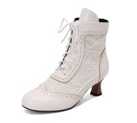 2026 Comercio Exterior Botas De Mujer De Gran Tamaño Con Cordones Tacón Grueso LACE Botas Occidentales, Blanco, 42 EU
