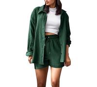 2026 Conjunto de pantalones de mujer de moda para mujer, conjunto de pantalones cortos, camisa de manga larga, pantalones cortos, conjunto de dos piezas, camiseta básica, GN1, L