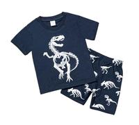 2026 Conjunto de ropa de dinosaurio para niños, camiseta y pantalones cortos que brillan en la oscuridad, ropa de juego de verano de 2 piezas para niños pequeños de 2 a 8 años, cómoda tela elástica