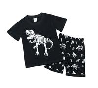 2026 Conjunto de ropa de dinosaurio para niños, camiseta y pantalones cortos que brillan en la oscuridad, ropa de juego de verano de 2 piezas para niños pequeños de 2 a 8 años, cómoda tela elástica