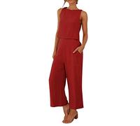 2026 Conjunto Dos Piezas Mujer Algodón Lino Casual Camiseta Manga Corta y Pantalones otoño Primavera Deportivo Traje Talla Grande Suelto Conjunto Moda Color sólido Cómodo Casa Pijama