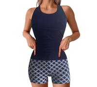 2026 Conservador Split Mujer Traje De Baño Frontera Plus Tamaño Bikini Traje De Baño Hombres Camisa Media Botón, azul oscuro, M