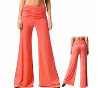 2026 Coral Fold Over Yoga Pants,Solid Wide Leg Loose Fit Lounge Pants,On-Trend Solid Wide Leg Flare Leggings with Ruched Waist,for Yoga Sports Everyday (FR/ES, Letras, L, Regular, Regular)