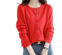 2026 Cream Cashmere Cardigans for Women Button up Open Front Crew Neck Sweaters Lightweight Long Sleeve Tops Cozy Outfits (Red,XXL)