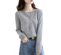 2026 Cream Cashmere Cardigans for Women Button up Open Front Crew Neck Sweaters Lightweight Long Sleeve Tops Cozy Outfits (Light Gray,L)