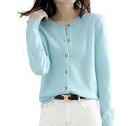 2026 Cream Cashmere Cardigans for Women Button up Open Front Crew Neck Sweaters Lightweight Long Sleeve Tops Cozy Outfits (Sky,M)
