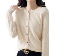 2026 Cream Cashmere Cardigans for Women Button up Open Front Crew Neck Sweaters Lightweight Long Sleeve Tops Cozy Outfits (Beige,L)