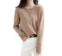 2026 Cream Cashmere Cardigans for Women Button up Open Front Crew Neck Sweaters Lightweight Long Sleeve Tops Cozy Outfits (Light Brown,XL)