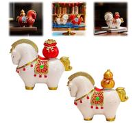 2026 Creative Horse Sculpture Crafts,Red Horse Statue Mini Resin Animals with Lucky and Wealth,Gold Ingot & Gourd Zodiac Horses Tabletop Fortune Figurines for Home,Office (BB)