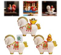 2026 Creative Horse Sculpture Crafts,Red Horse Statue Mini Resin Animals with Lucky and Wealth,Gold Ingot & Gourd Zodiac Horses Tabletop Fortune Figurines for Home,Office (FF)