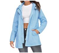 2026 Damen Regenmantel Langer Trenchcoat Mit Gefüttert Windbreaker Reisejacke Windbreaker (Sky Blue, XL)